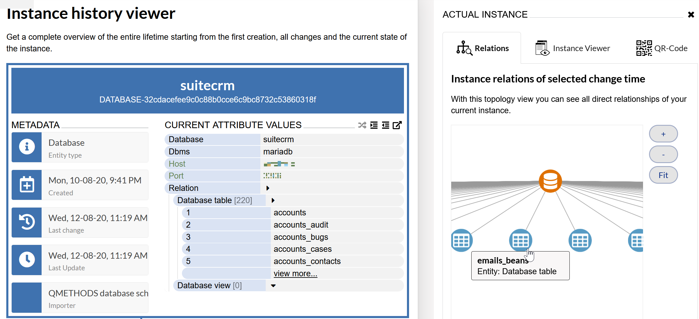 Versio.io database instance overview