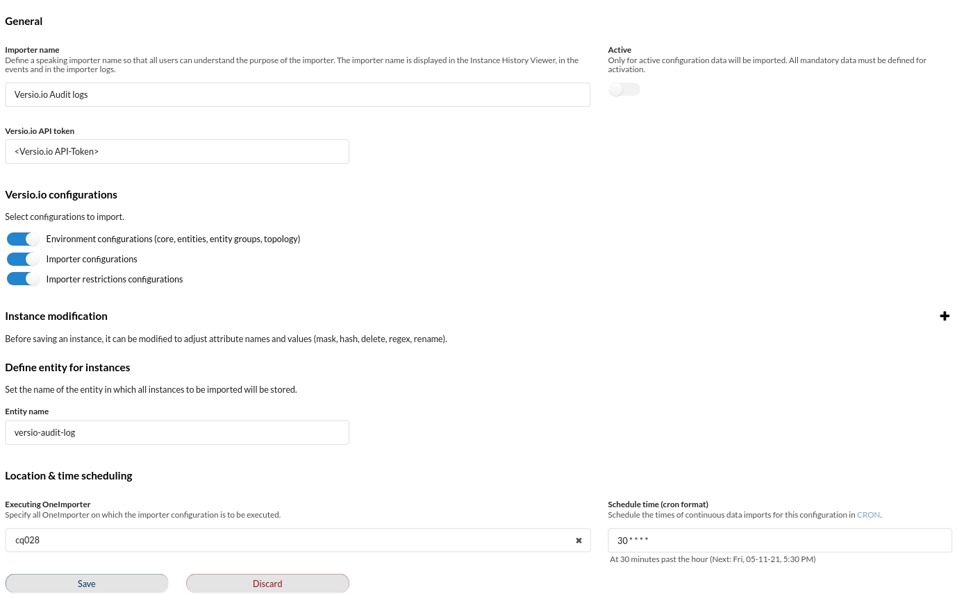 Versio audit log Configuration Example