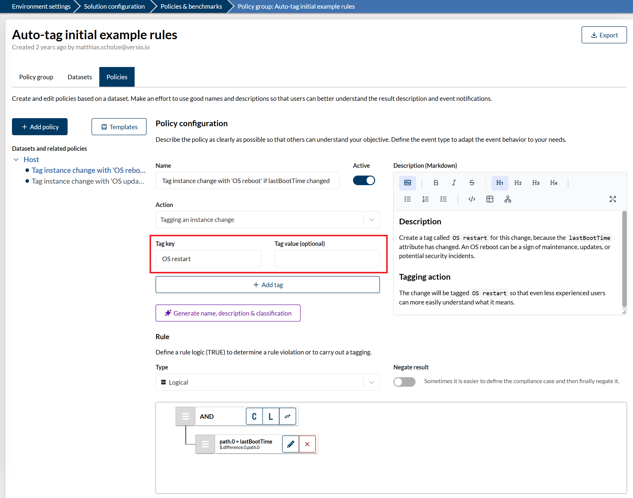 Policy-based tagging
