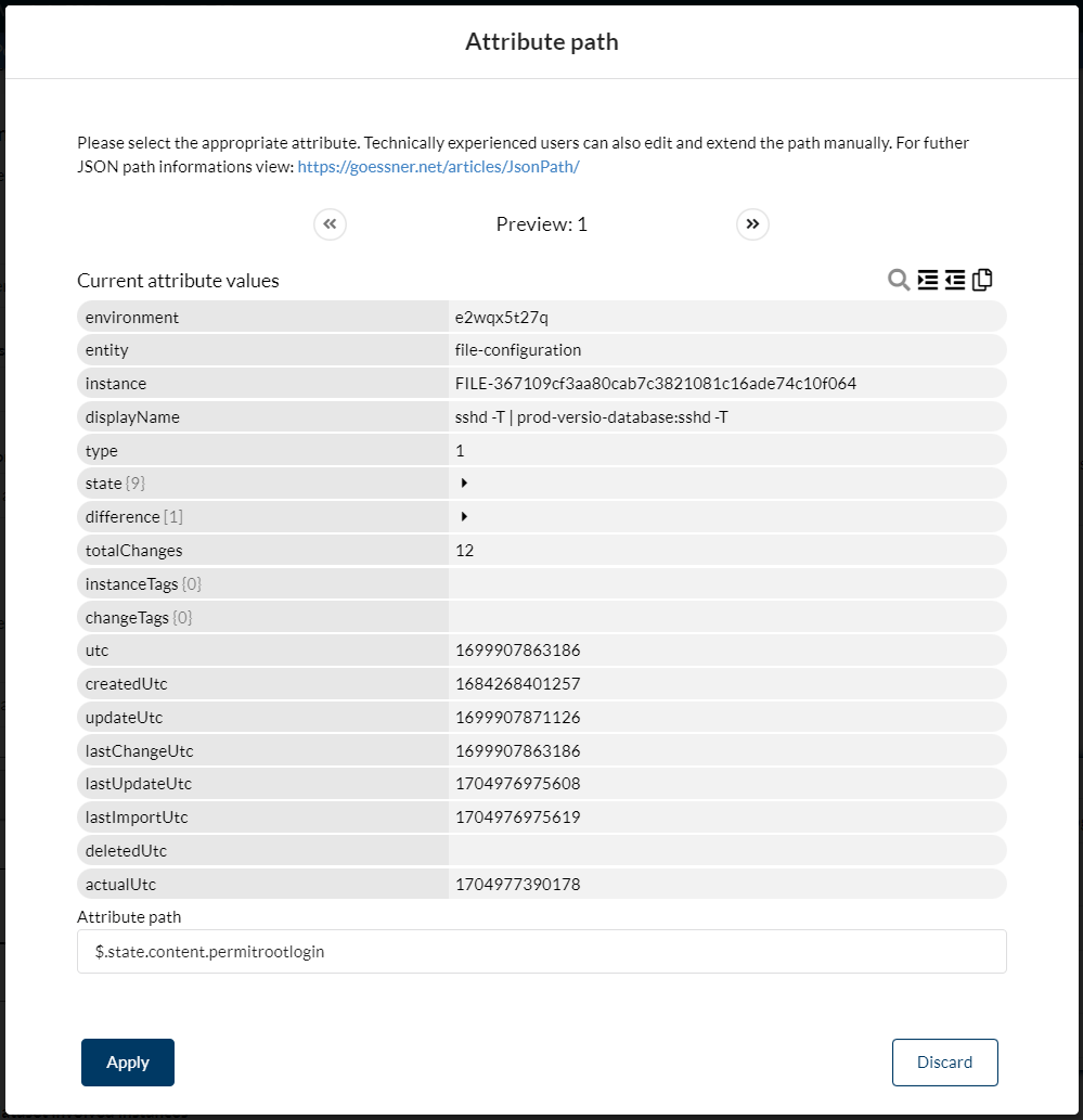 JSONPath attribute picker